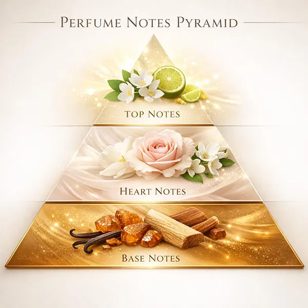 هرم النوتات العطرية وتطور العطر من الافتتاحية إلى القاعدة